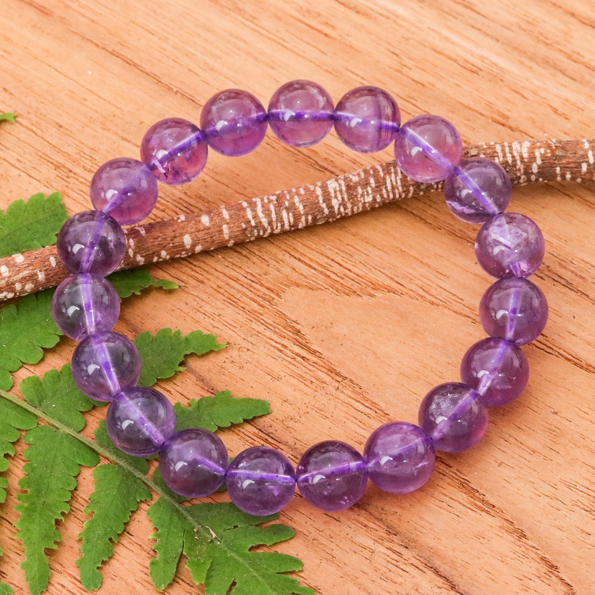 Handcrafted Amethyst Beaded Stretch Bracelet from Thailand - Sweet Mist