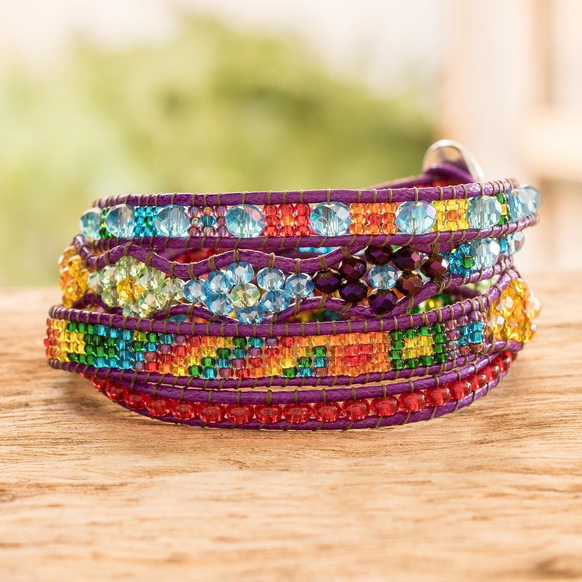 Handcrafted Beaded Positive Energy Long Wrap Bracelet - Radiant Hues of Joy