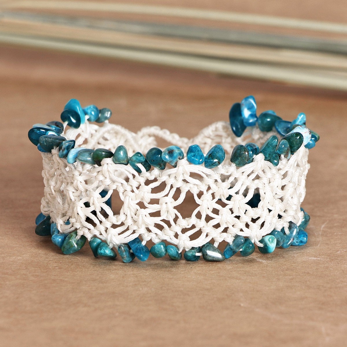 Handcrafted Apatite Macrame Beaded Bracelet from Armenia - Creative Aura