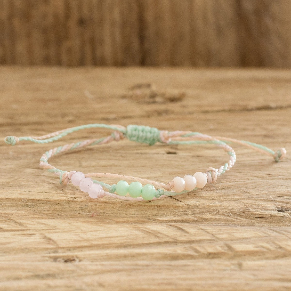Handcrafted Beaded Cord Bracelet from Guatemala - Bright Tomorrow in Mint