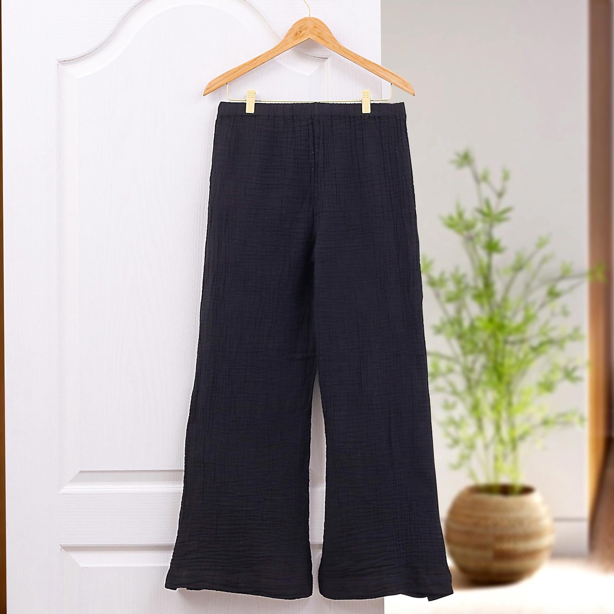 Handcrafted Cotton Double Gauze Pants - Out of Office in Black - XXL (member)