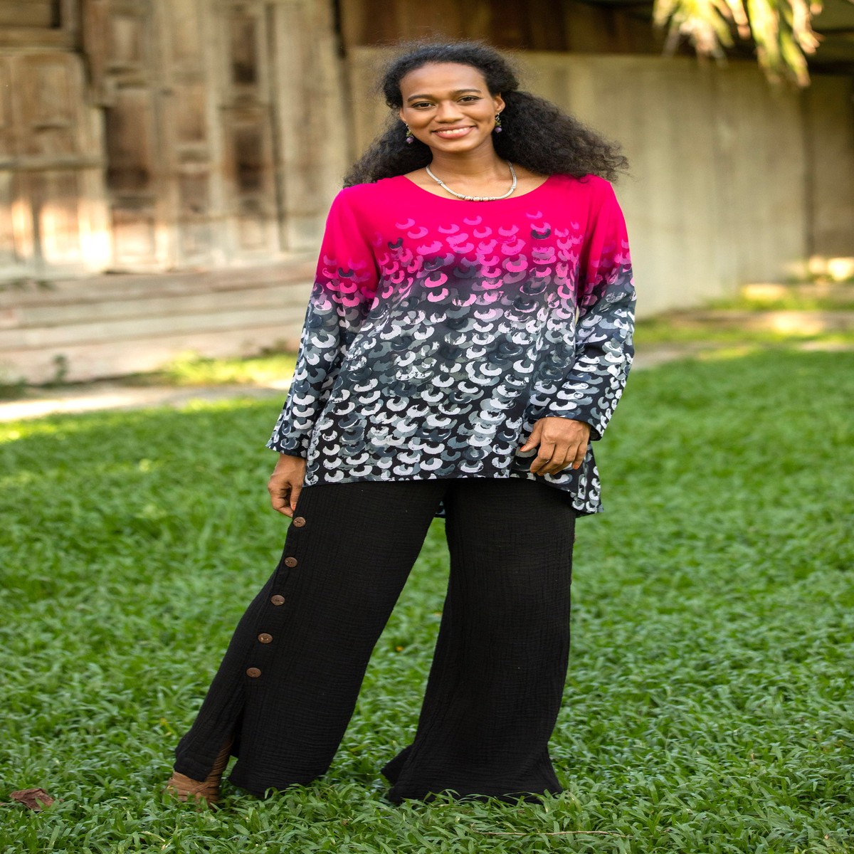 Handcrafted Cotton Double Gauze Pants - Out of Office in Black - S