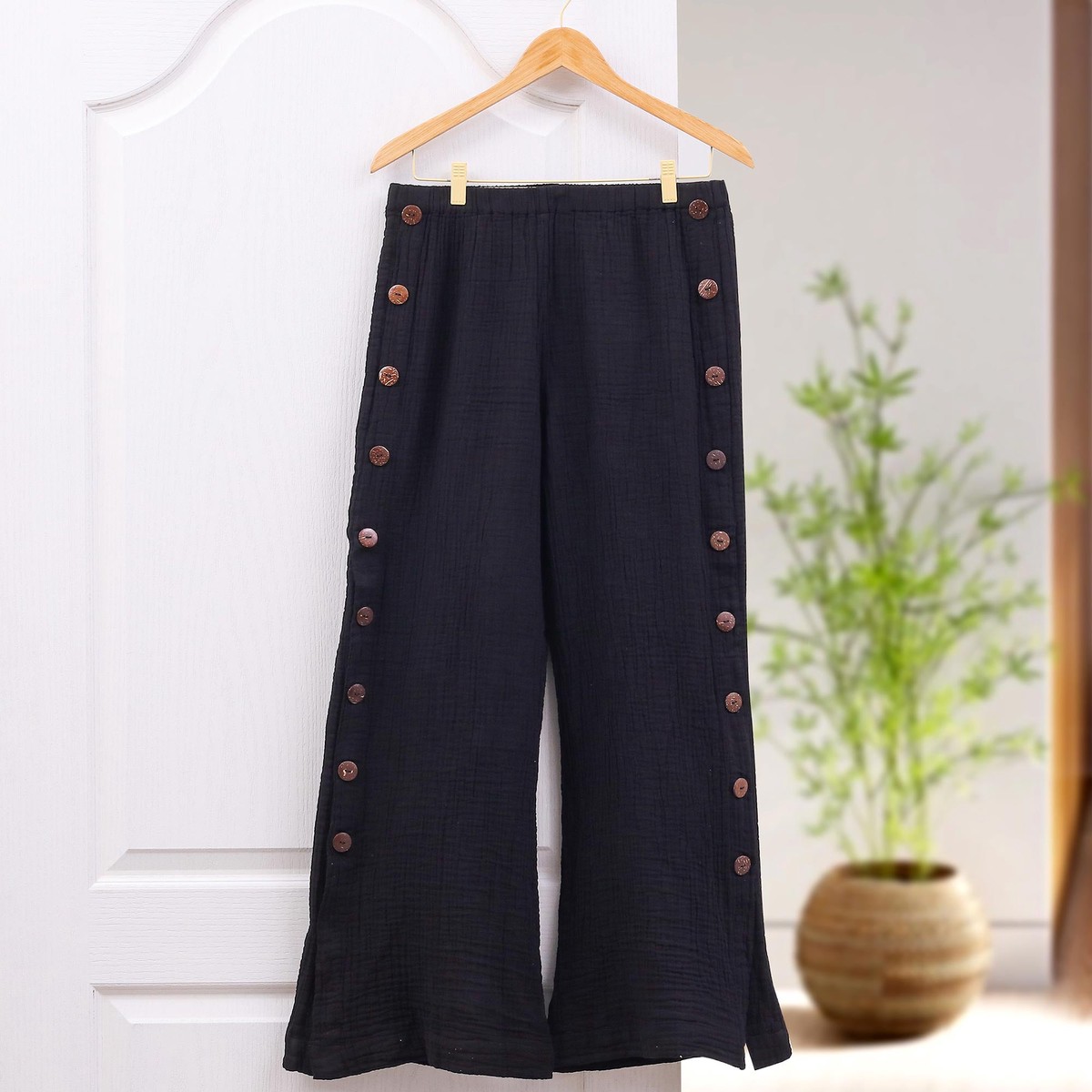 Handcrafted Cotton Double Gauze Pants - Out of Office in Black - XL (member)