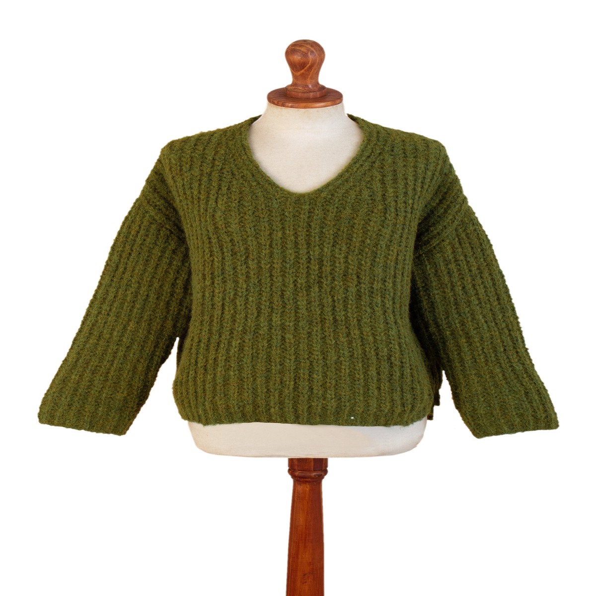 Handloomed Green Alpaca Blend Pullover Sweater from Peru - Green Illusions - S/M (member)