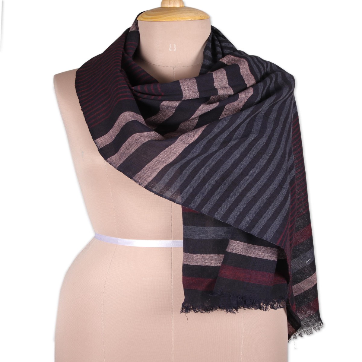 Handwoven Cotton Shawl with Subdued Stripes from India – Subdued Stripes (member)