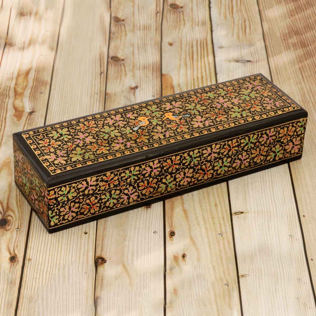 Leaf Motif Papier Mache and Wood Decorative Box - Chinar Forest