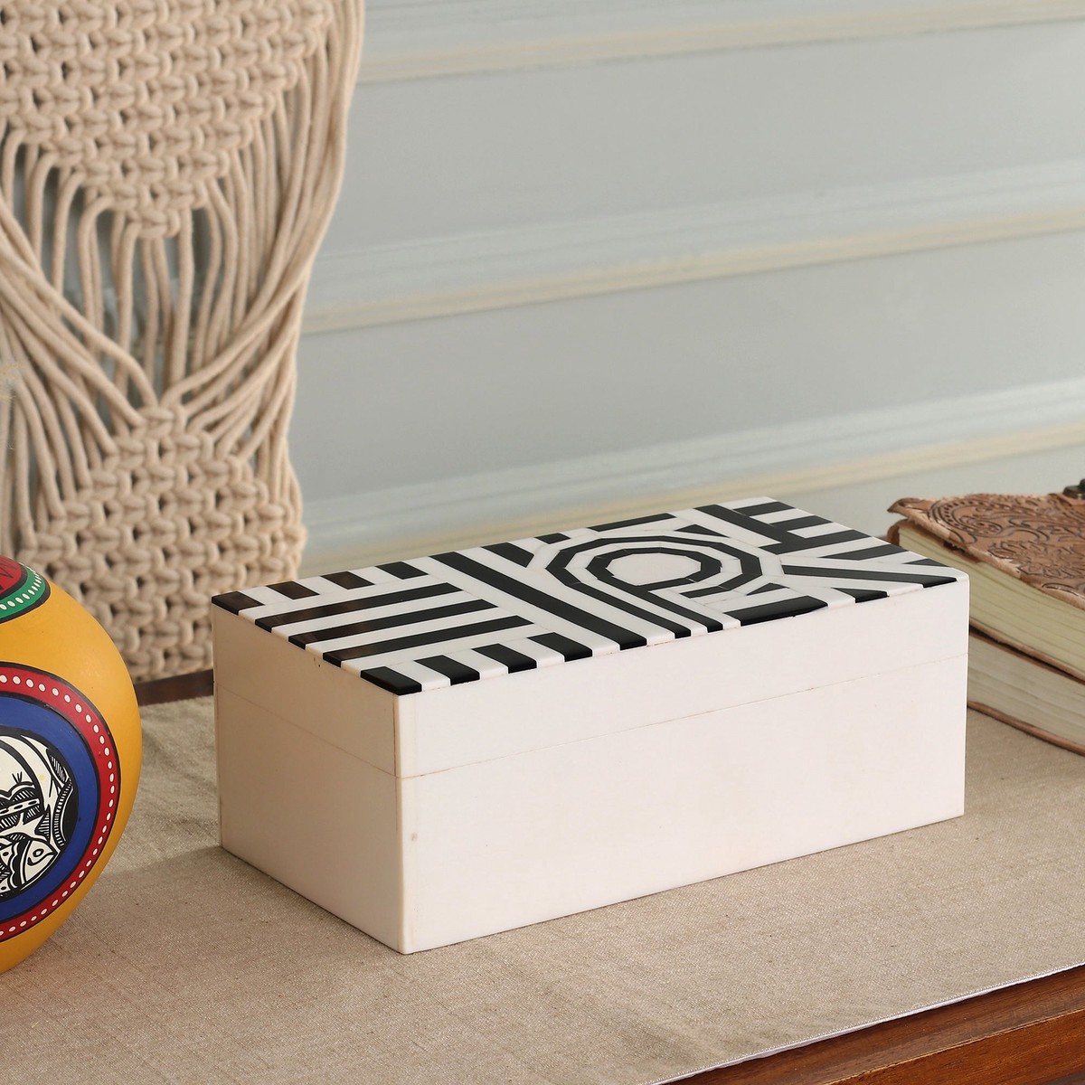 Modern Black and White Resin Decorative Box from India – Dapper Signs