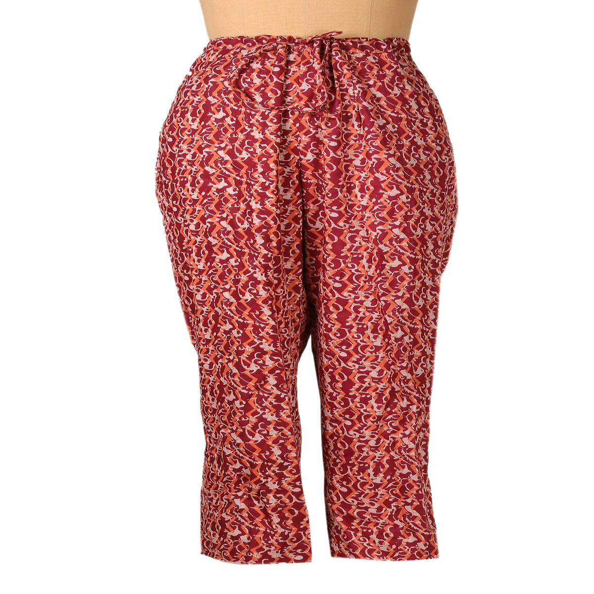 Printed Patterned Carmine and Peach Drawstring Cotton Pants - Carmine Caress - M (member)