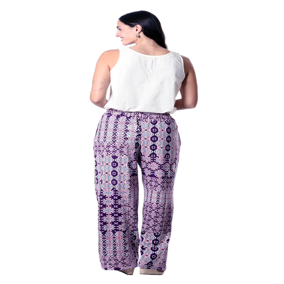 Purple Print Viscose Pants - Meena Bazaar in Purple - XXL