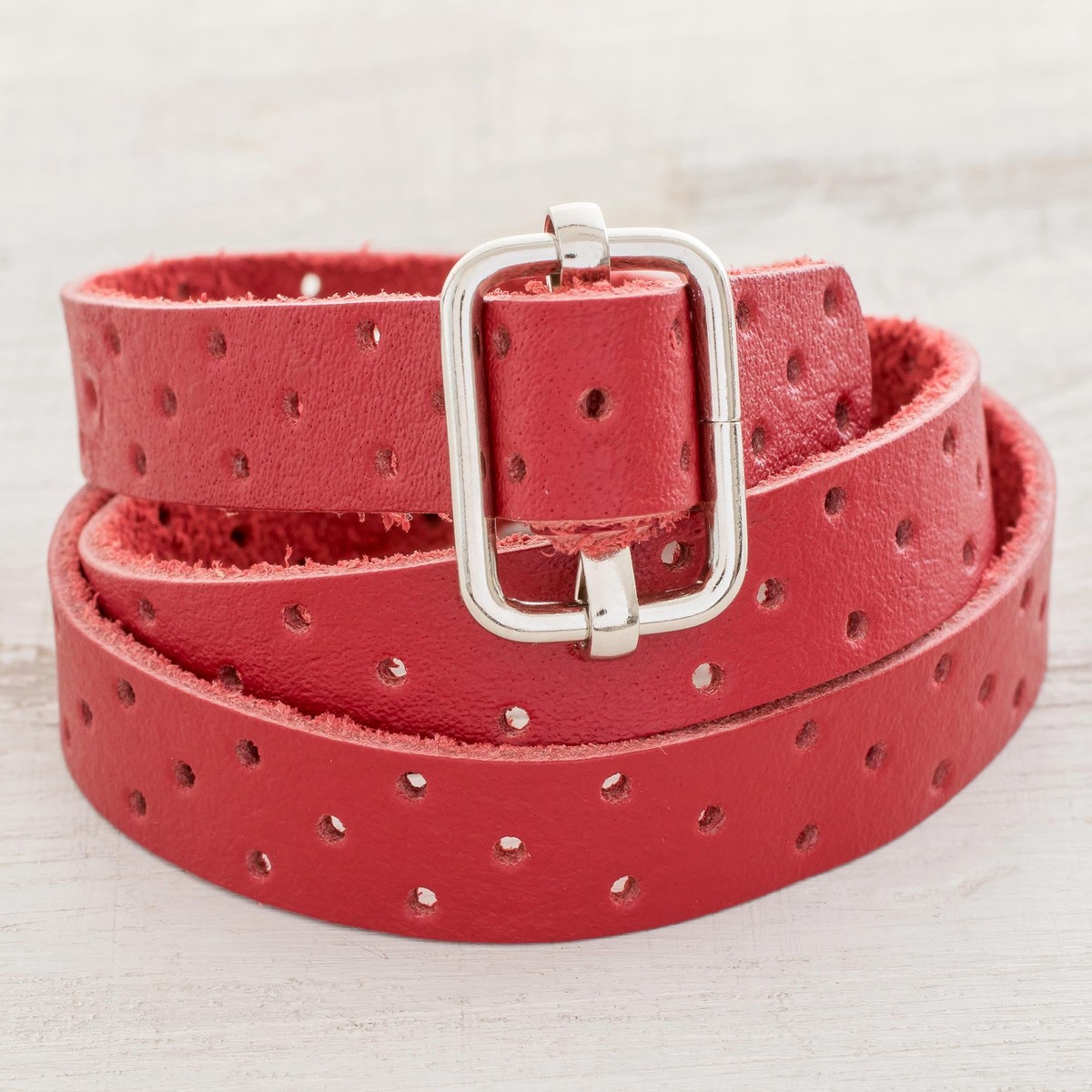 Red Leather Wrap Bracelet from Costa Rica – Bold Illusion in Crimson