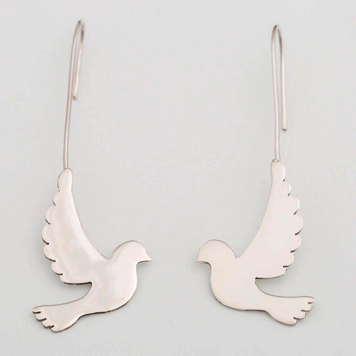 Sterling Silver Dove Drop Earrings from Mexico - Dove's Flight