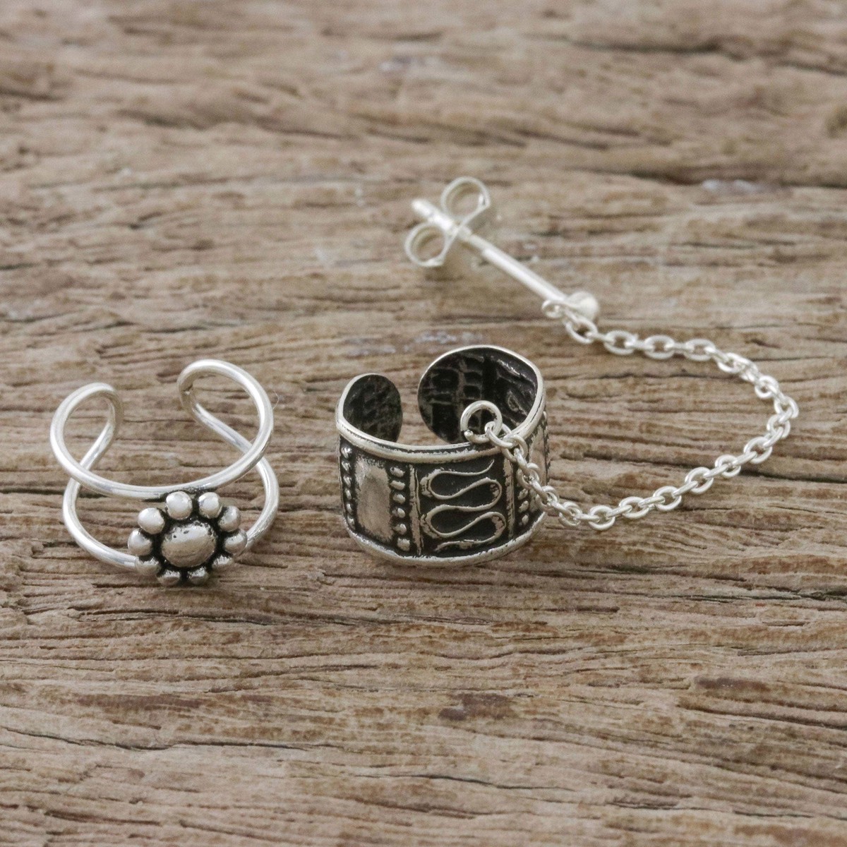 Sterling Silver Ear Cuffs with Chain from Thailand – Sweet Strength