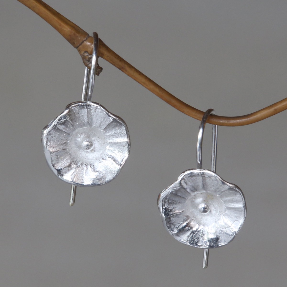 Sterling Silver Earrings Flower Jewelry Handmade in Bali – Gentle Hollyhocks
