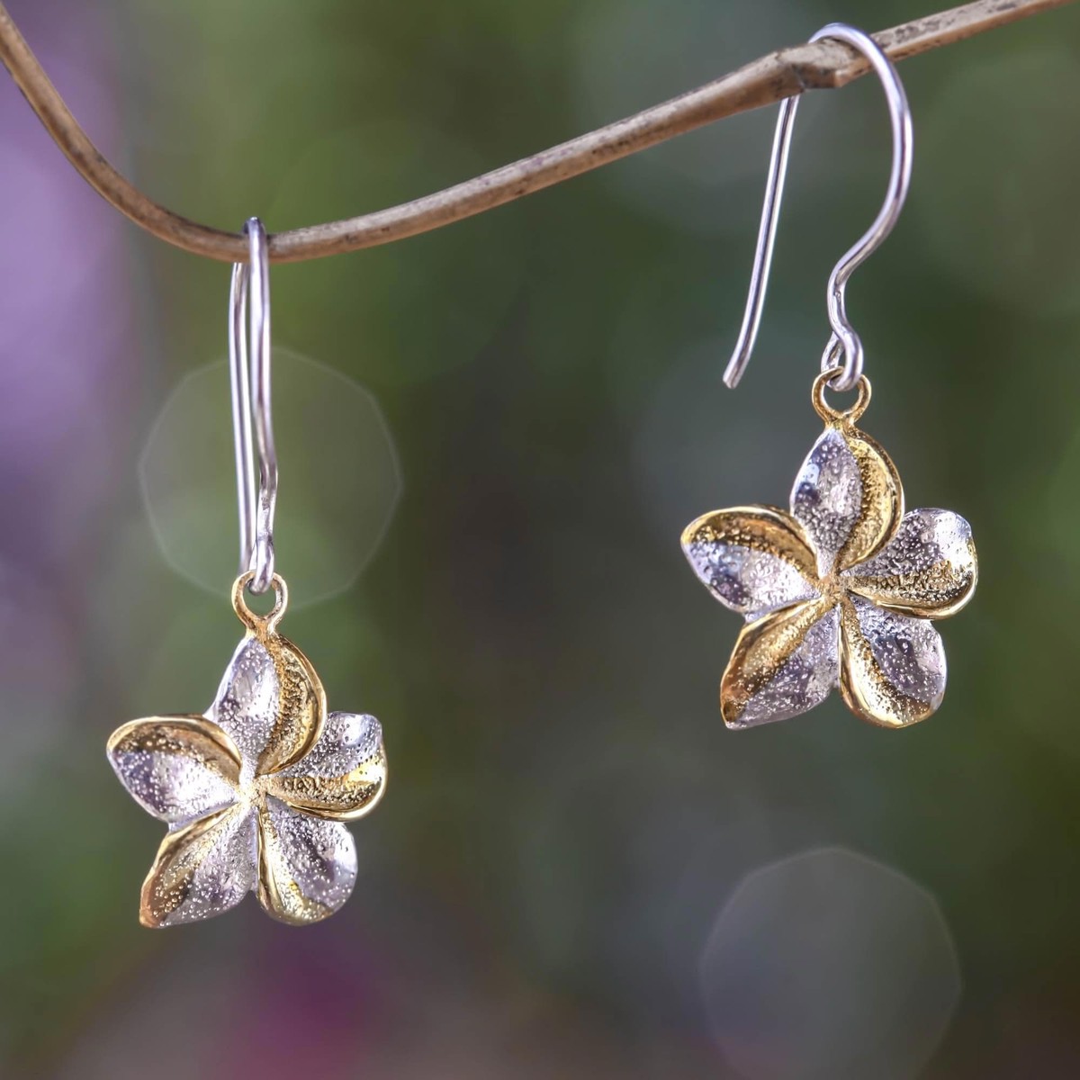Sterling Silver Earrings with Gold Accent – Golden Frangipani
