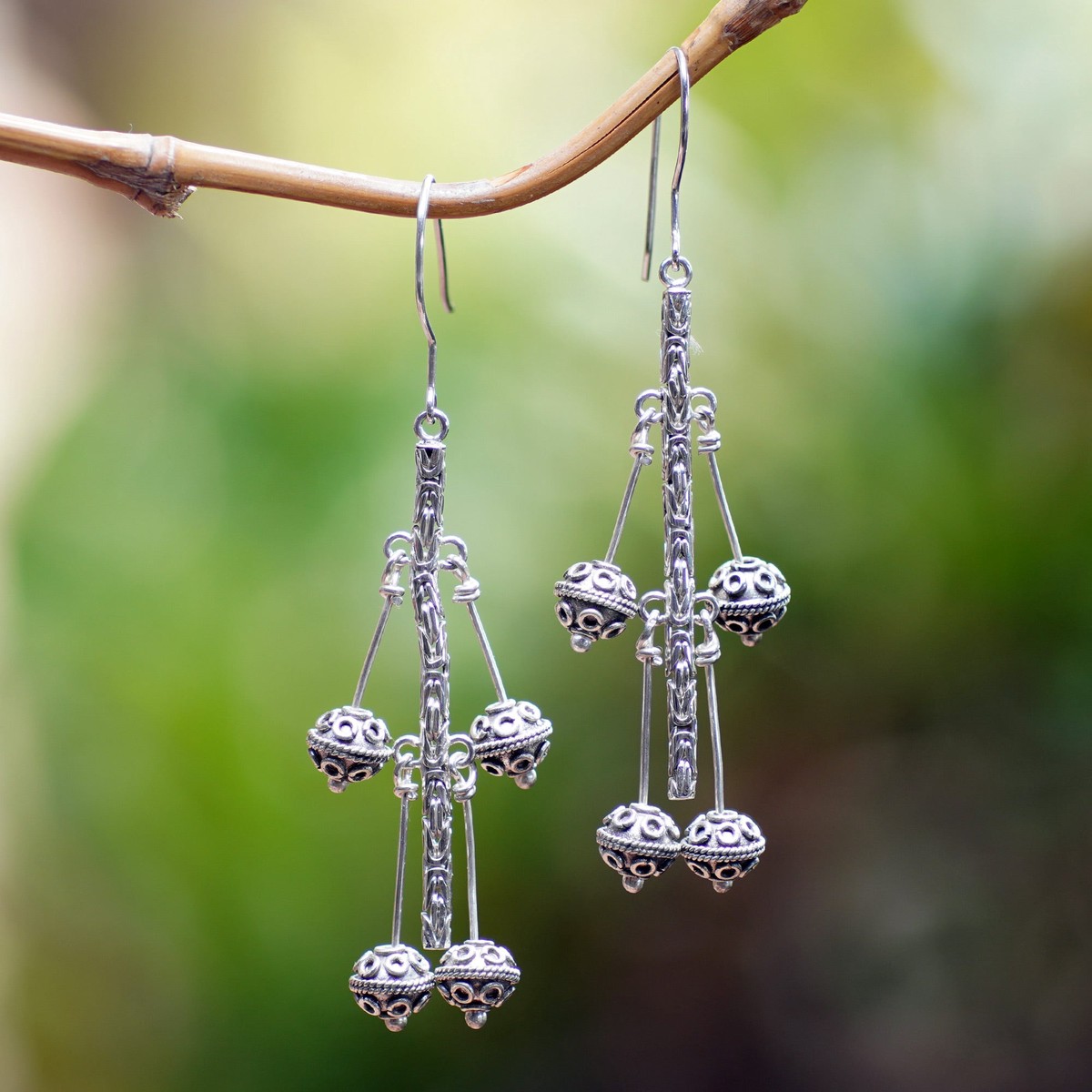 Sterling silver drop earrings - Silver Night