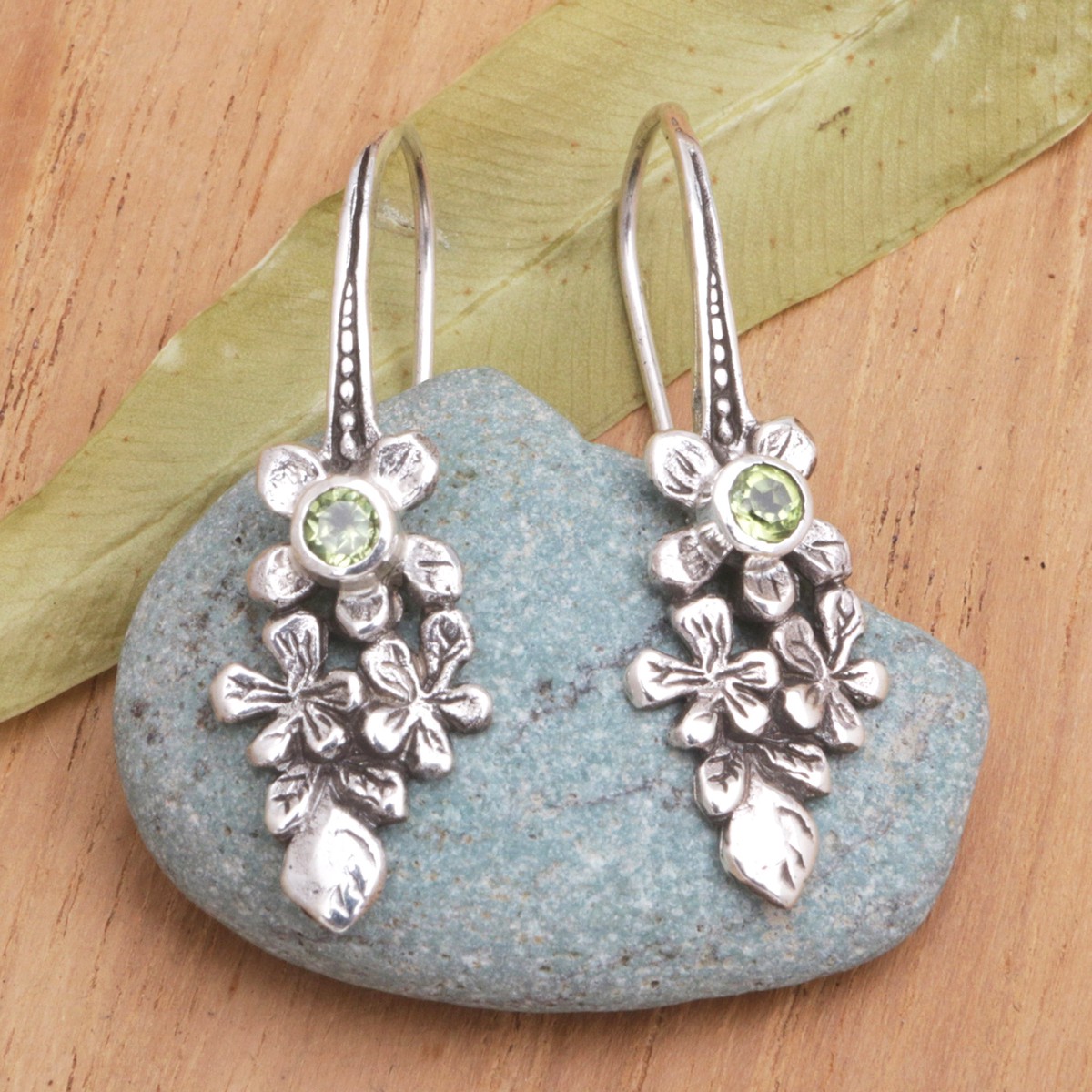 Sterling Silver Drop Earrings with Peridot Stones – Blooms in Spring