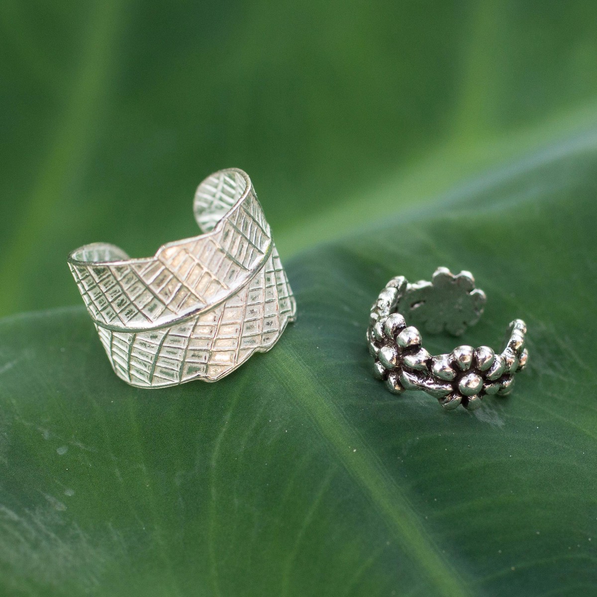 Sterling silver ear cuff earrings (Pair) – Foliage and Flowers