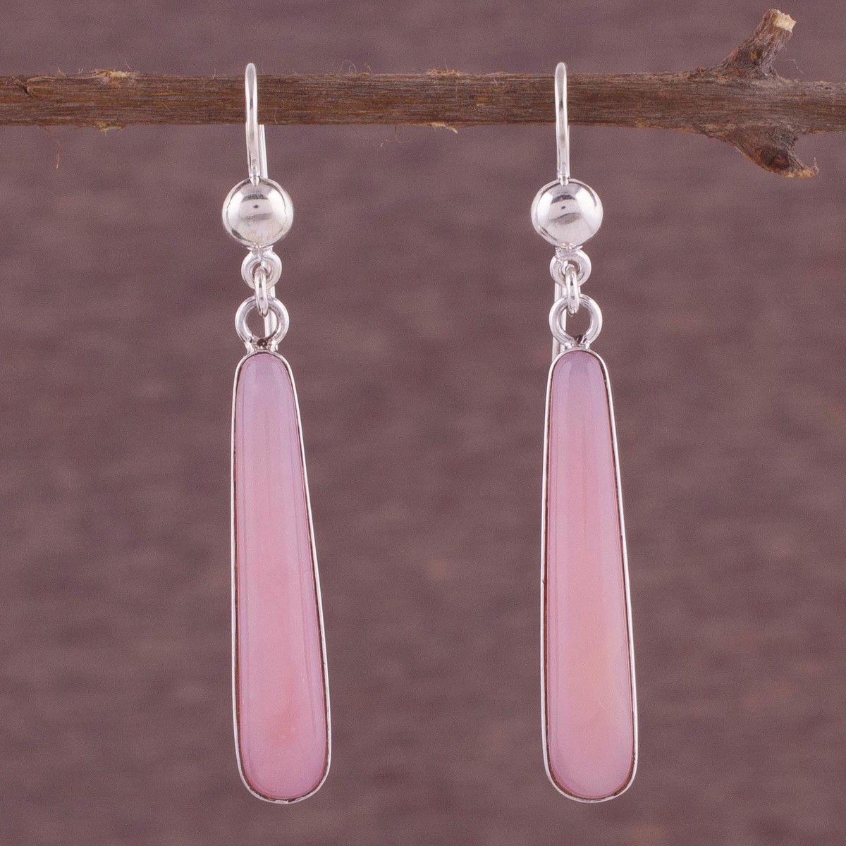 Sterling Silver Earrings with Natural Pink Opal – Beacons of Light