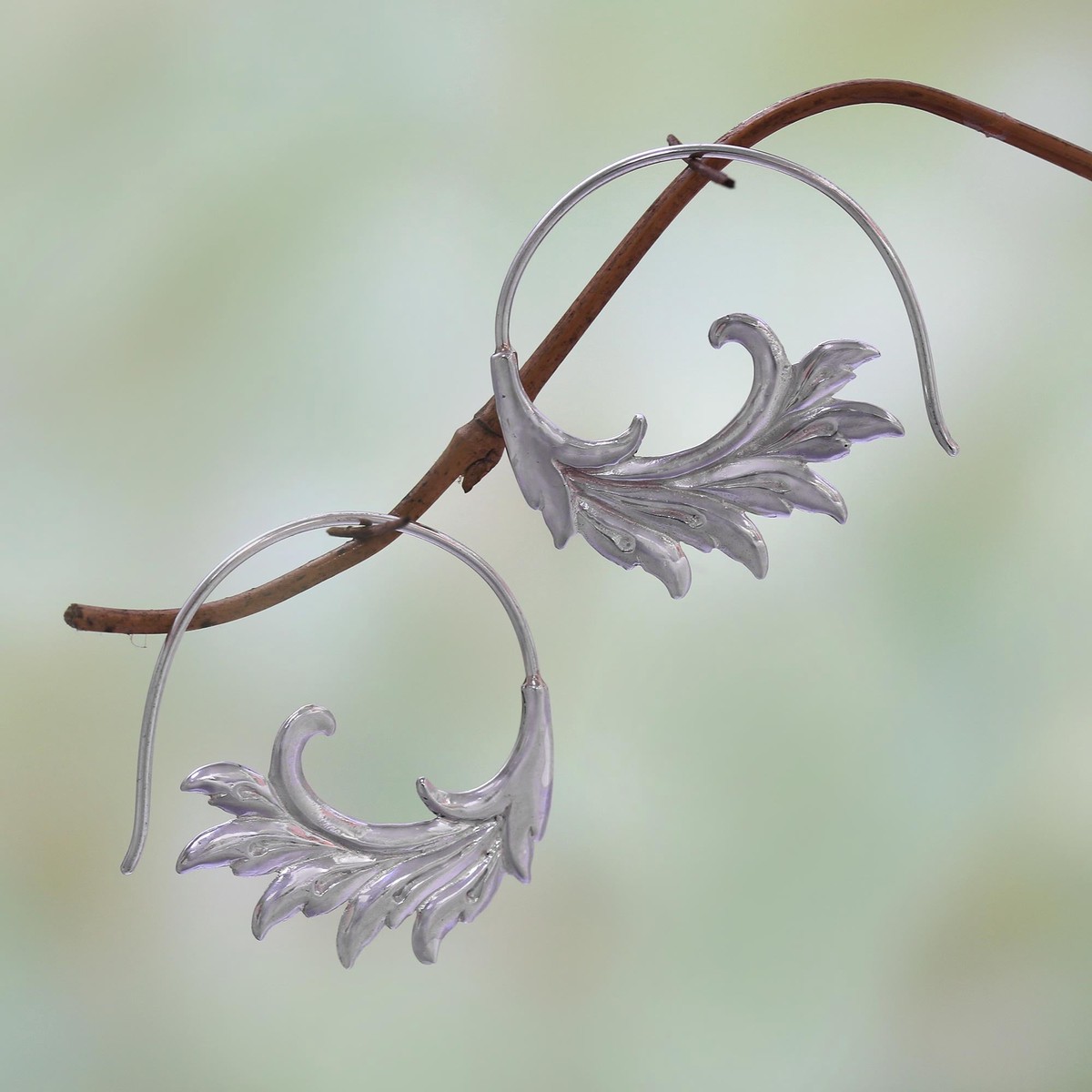 Sterling Silver Elegant Feather Motif Half-Hoop Earrings – Falling Feathers