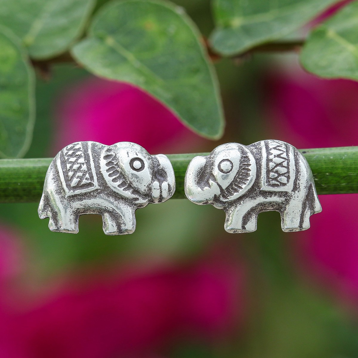 Sterling Silver Elephant Stud Earrings with Darkened Accents – Posh Elephant