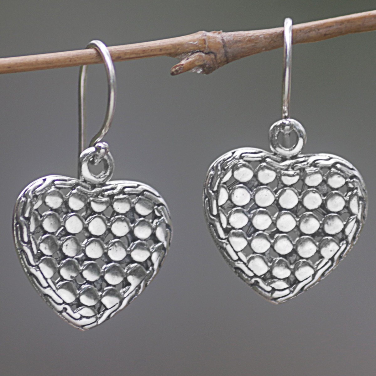 Sterling Silver Heart Dangle Earrings Handmade in Indonesia – Heart of Steel