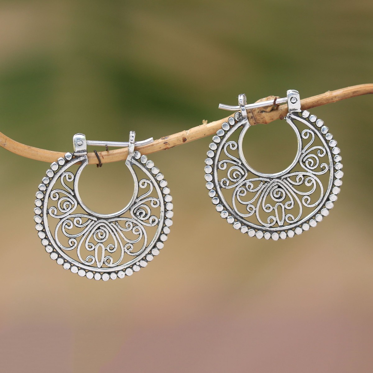 Sterling Silver Hoop Earrings Handcrafted in Bali – Swirling Radiance