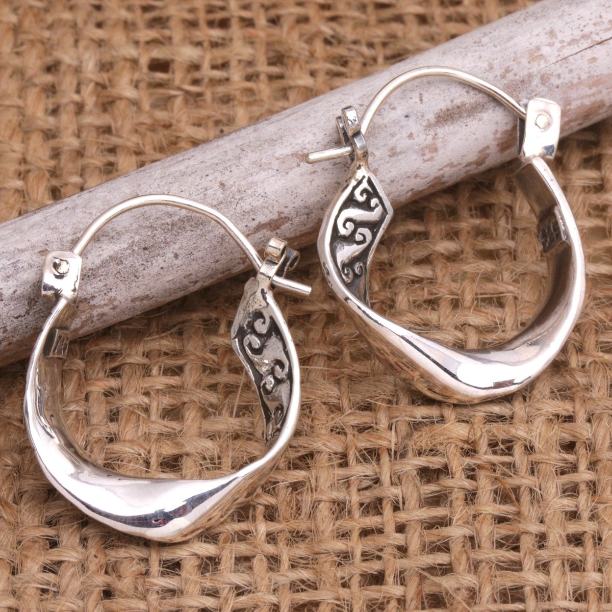Sterling Silver Hoop Earrings with Balinese Motifs – Balinese Show