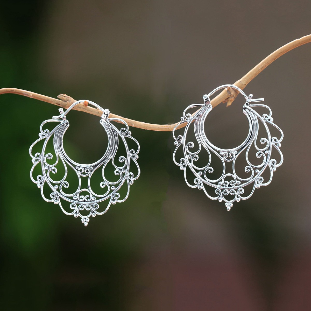 Sterling Silver Hoop Earrings Handcrafted in Bali – Graceful Glamour