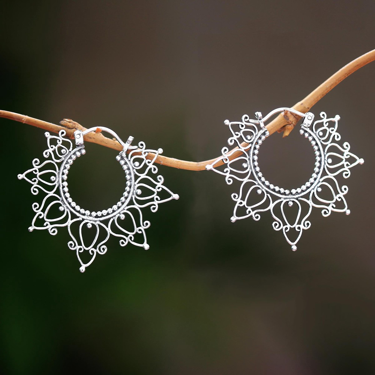 Sterling Silver Hoop Earrings Handcrafted in Bali – Halo of Petals