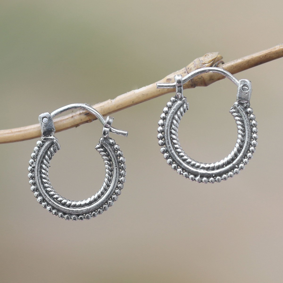 Sterling Silver Hoop Earrings Handcrafted in Bali – Luminescent Halo