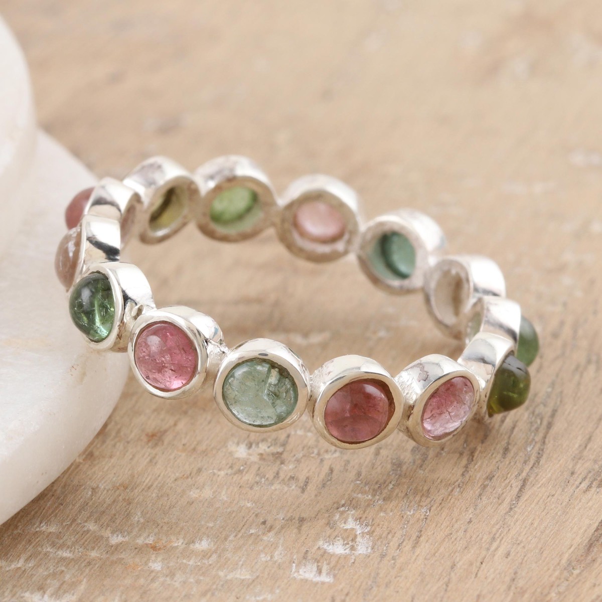 Tourmaline Band Ring Crafted from Sterling Silver in India – Treasures – 9
