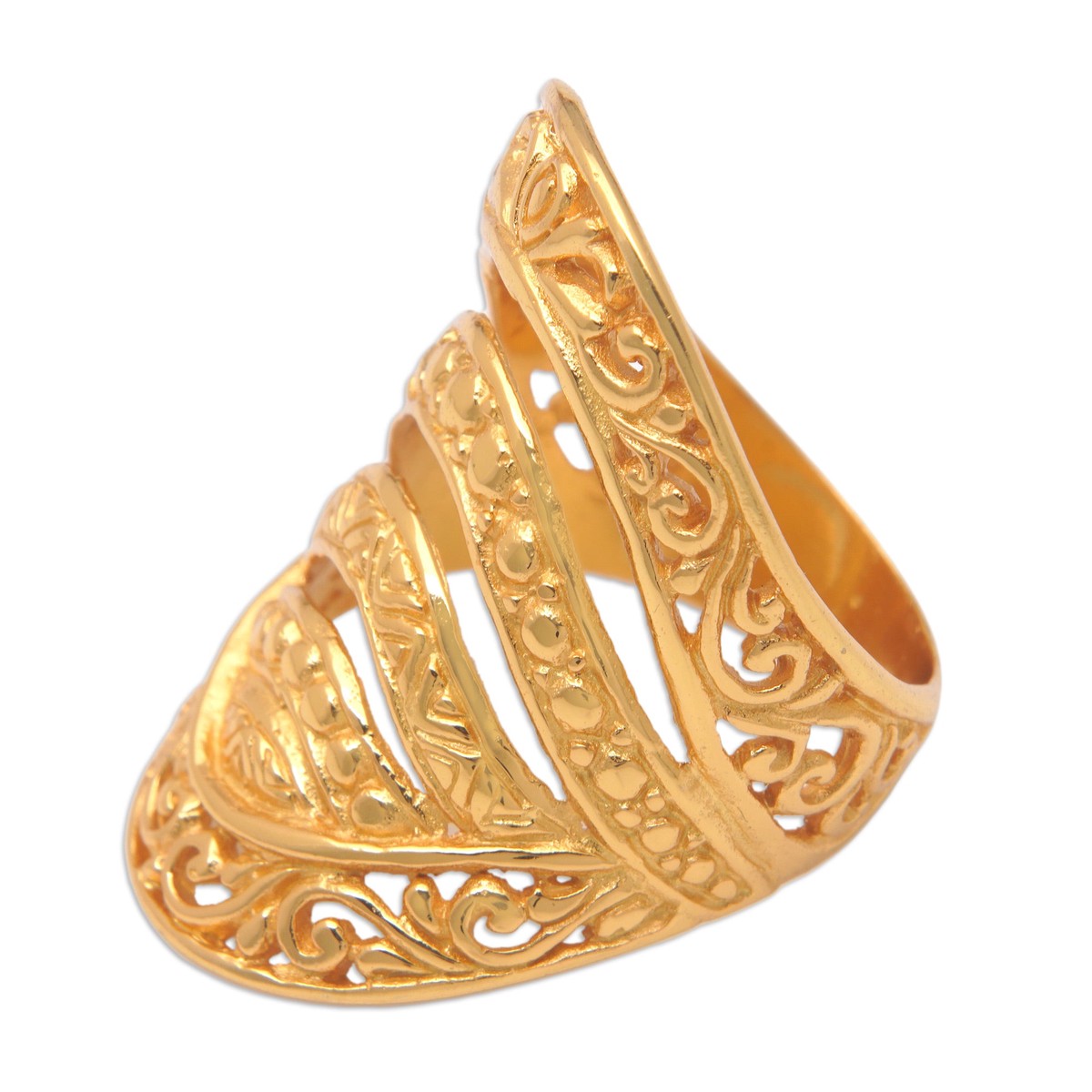 Traditional 22k Gold-Plated Cocktail Ring from Bali – Bali’s Blessing – 13
