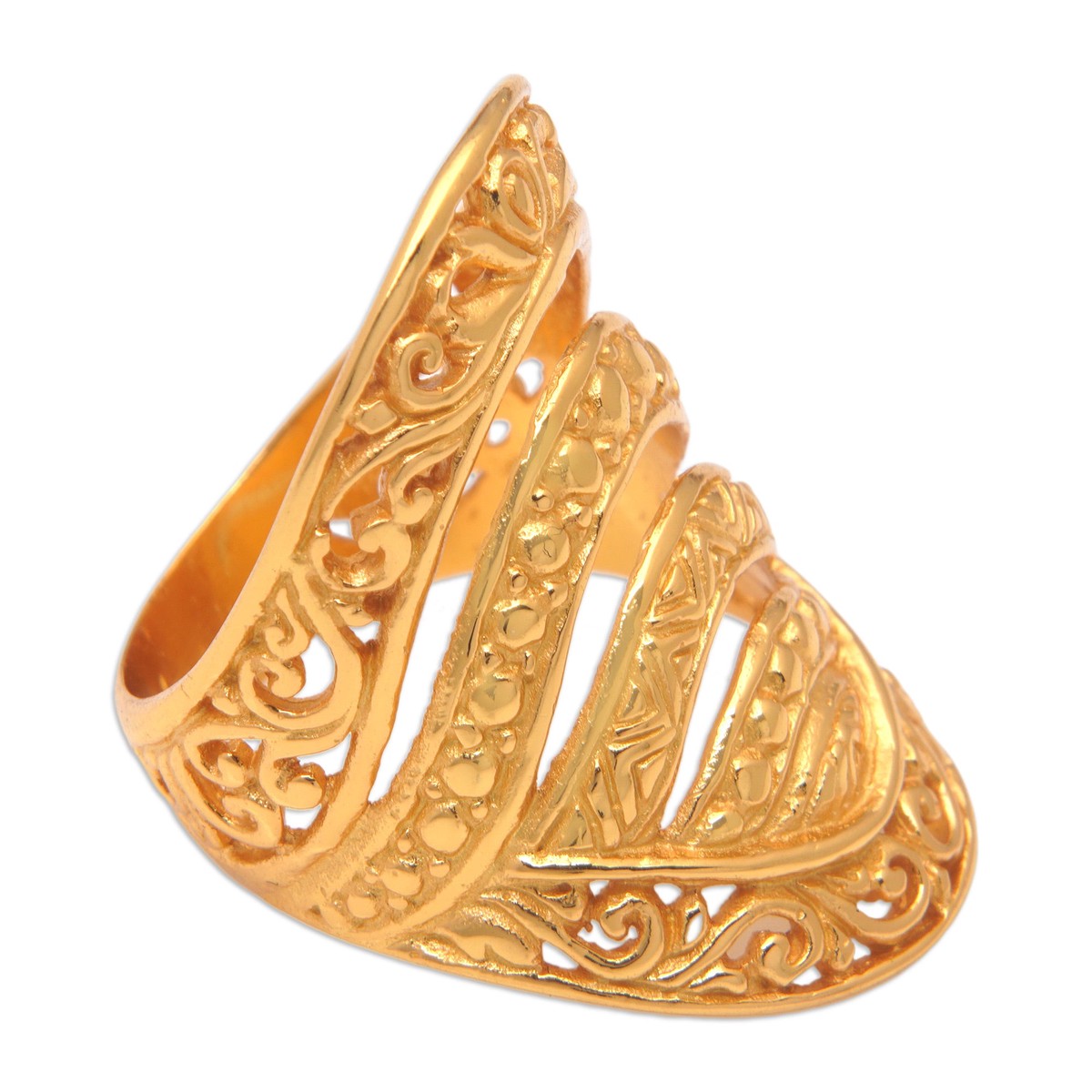 Traditional 22k Gold-Plated Cocktail Ring from Bali – Bali’s Blessing – 5