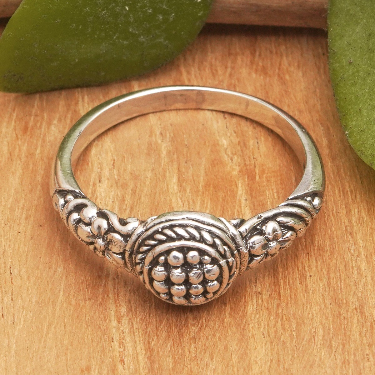 Traditional Floral Sterling Silver Cocktail Ring from Bali – Blossoming Essence – 10