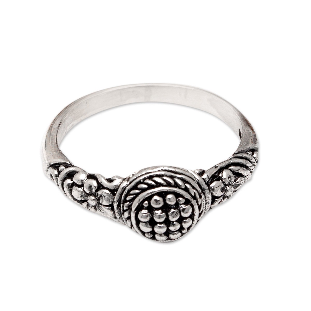Traditional Floral Sterling Silver Cocktail Ring from Bali – Blossoming Essence – 11