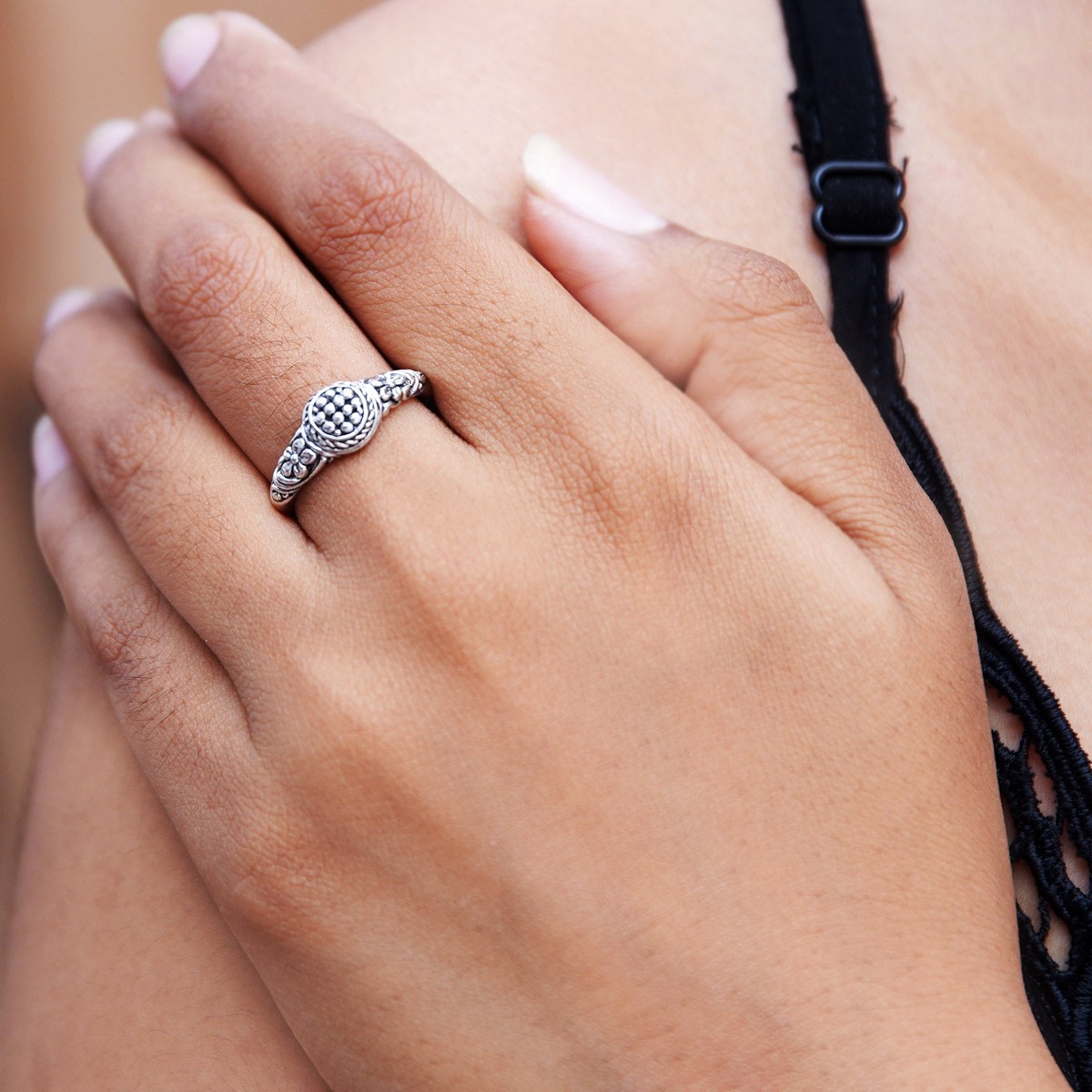 Traditional Floral Sterling Silver Cocktail Ring from Bali – Blossoming Essence – 6