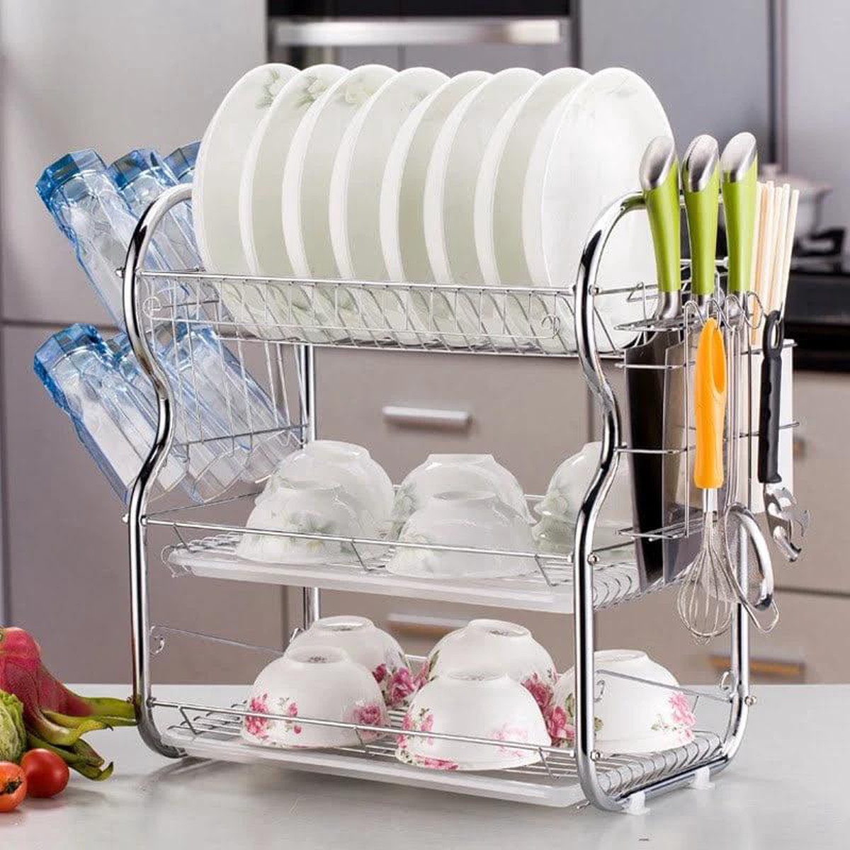 3 Tier Compact Stainless Steel Dish Rack For Small Kitchens