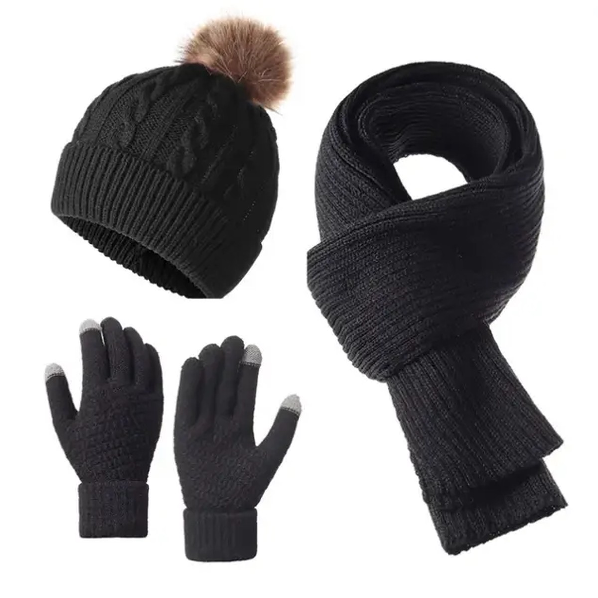 3-in-1 Knit Winter Set – Black