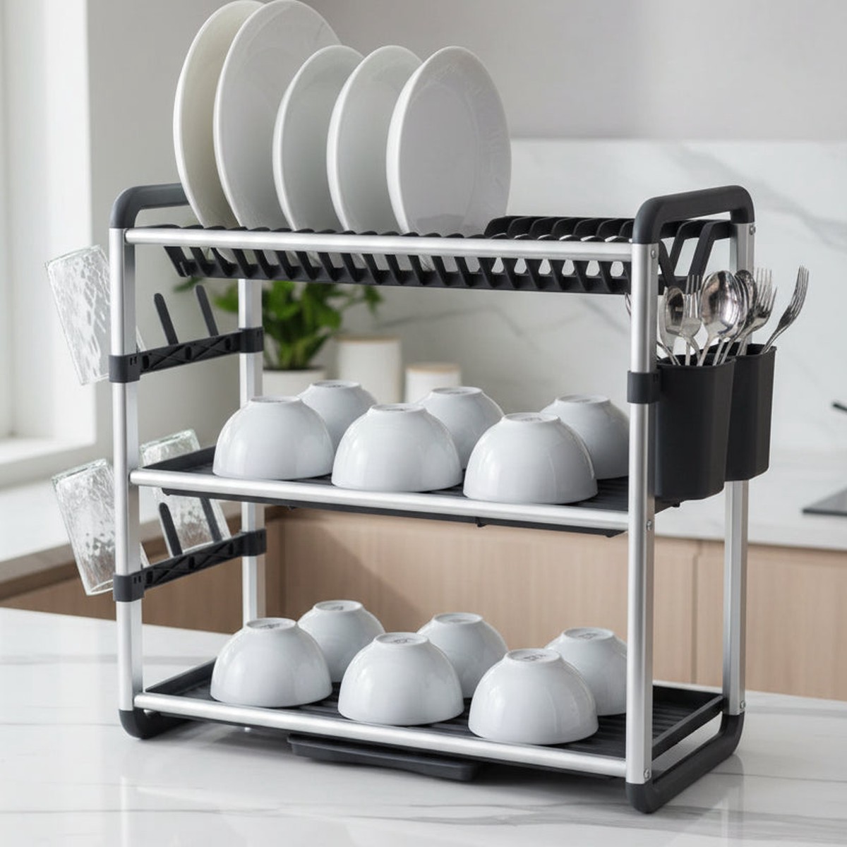 3 Tier Aluminium Dish Rack – Dark Blue