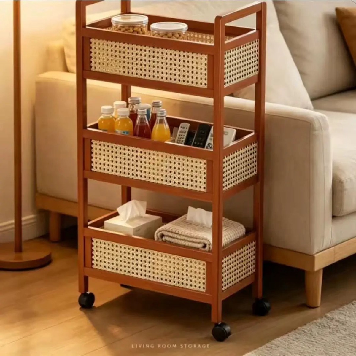 3-Tier Bamboo Slim Organiser Trolley - Assembled