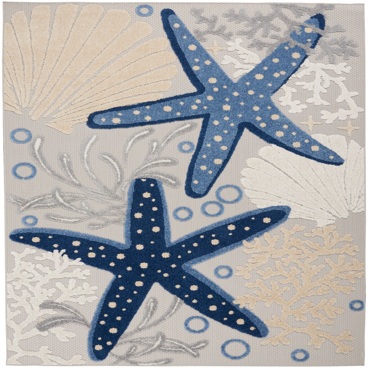 Aloha Blue Grey Coastal, Nautical & Beach Polypropylene Area Rug – 5’3″ x 7’5″