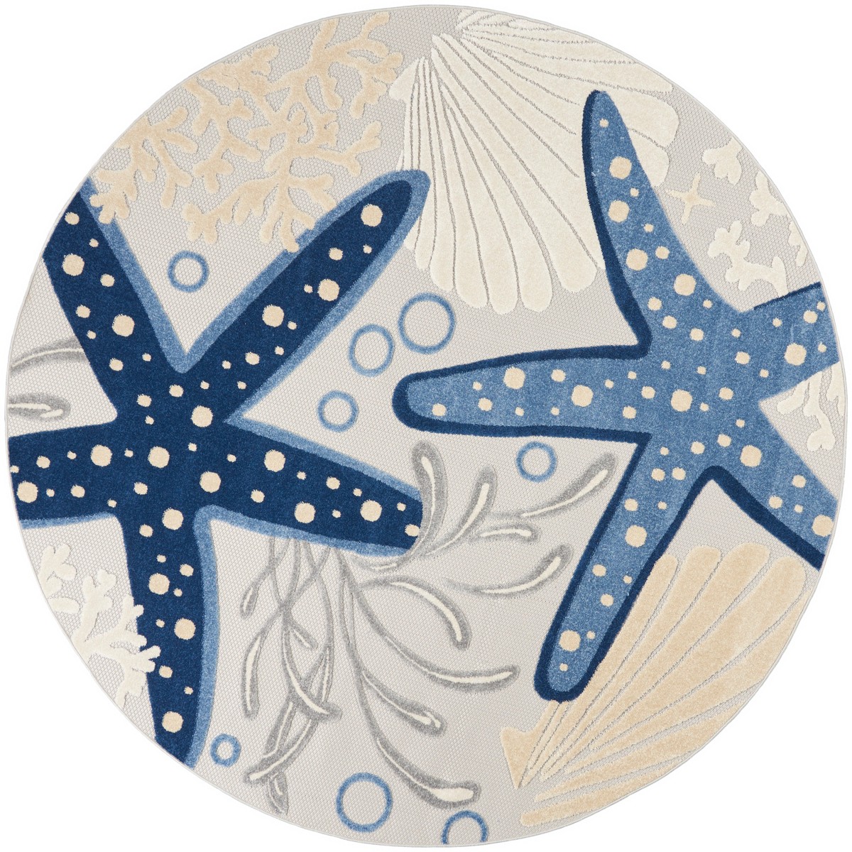 Aloha Blue Grey Coastal, Nautical & Beach Polypropylene Area Rug – 7’10” x Round