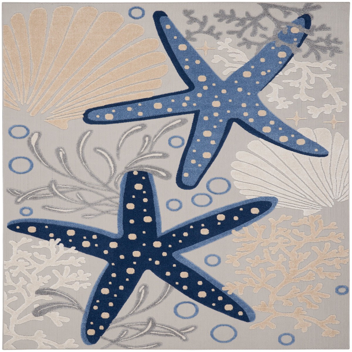 Aloha Blue Grey Coastal, Nautical & Beach Polypropylene Area Rug – 7′ x 10′