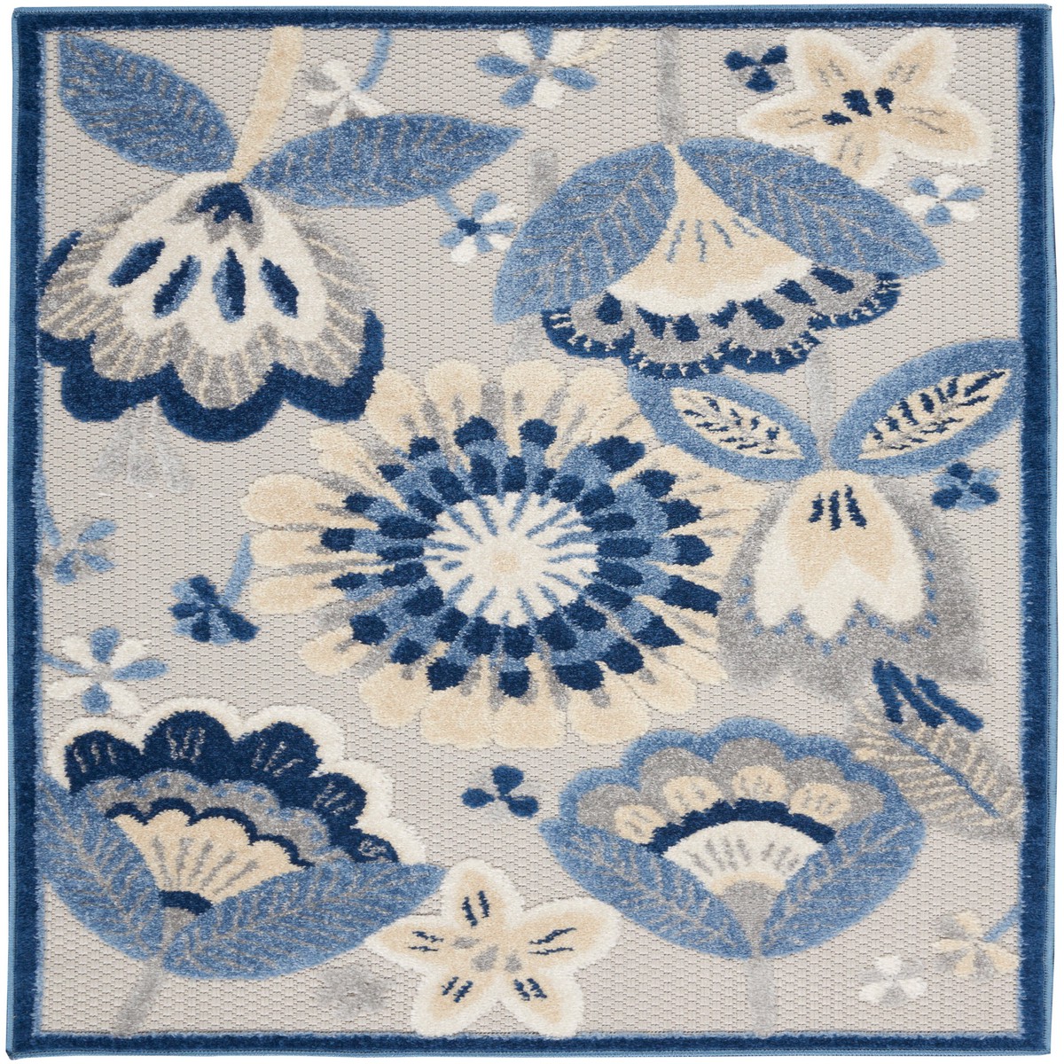 Aloha Blue Grey Contemporary Polypropylene Area Rug – 2’8″ x 4′