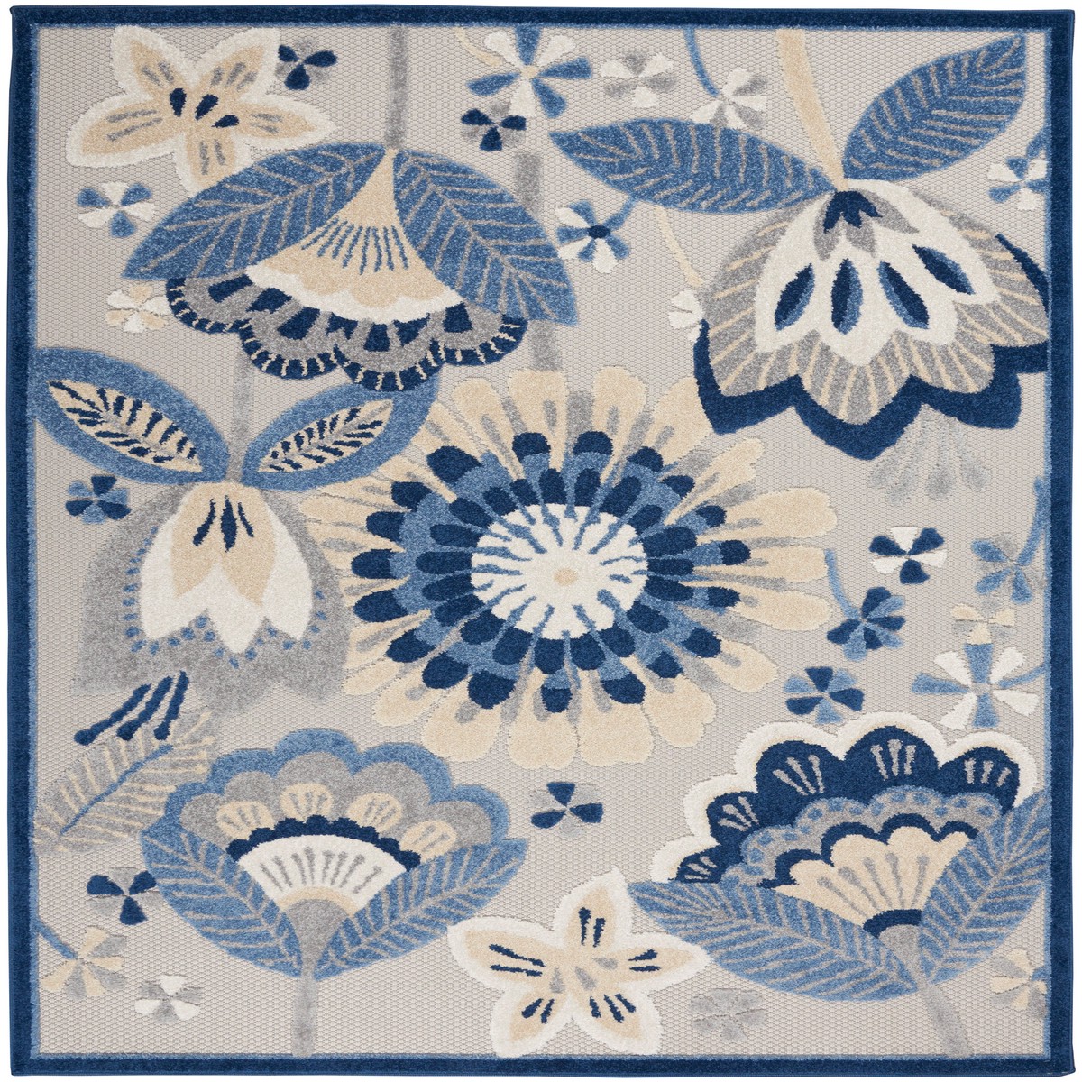 Aloha Blue Grey Contemporary Polypropylene Area Rug – 6′ x 9′