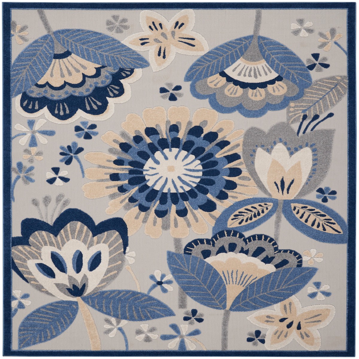 Aloha Blue Grey Contemporary Polypropylene Area Rug – 7’10” x 10’6″