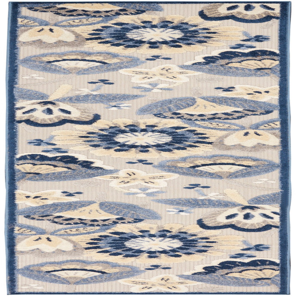 Aloha Blue Grey Farmhouse Polypropylene Area Rug – 2’3″ x 10′