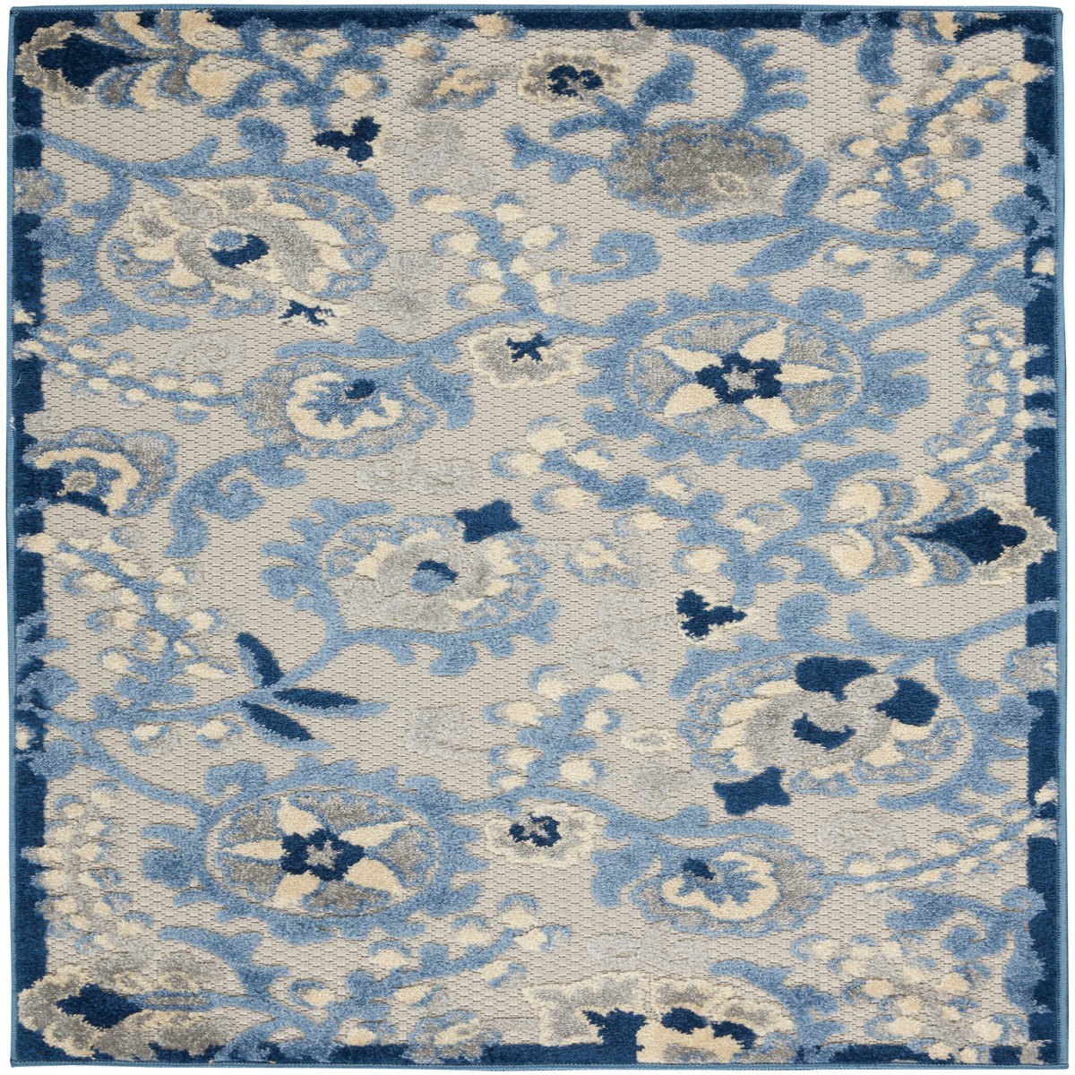Aloha Blue Grey Farmhouse Polypropylene Area Rug – 2’8″ x 4′