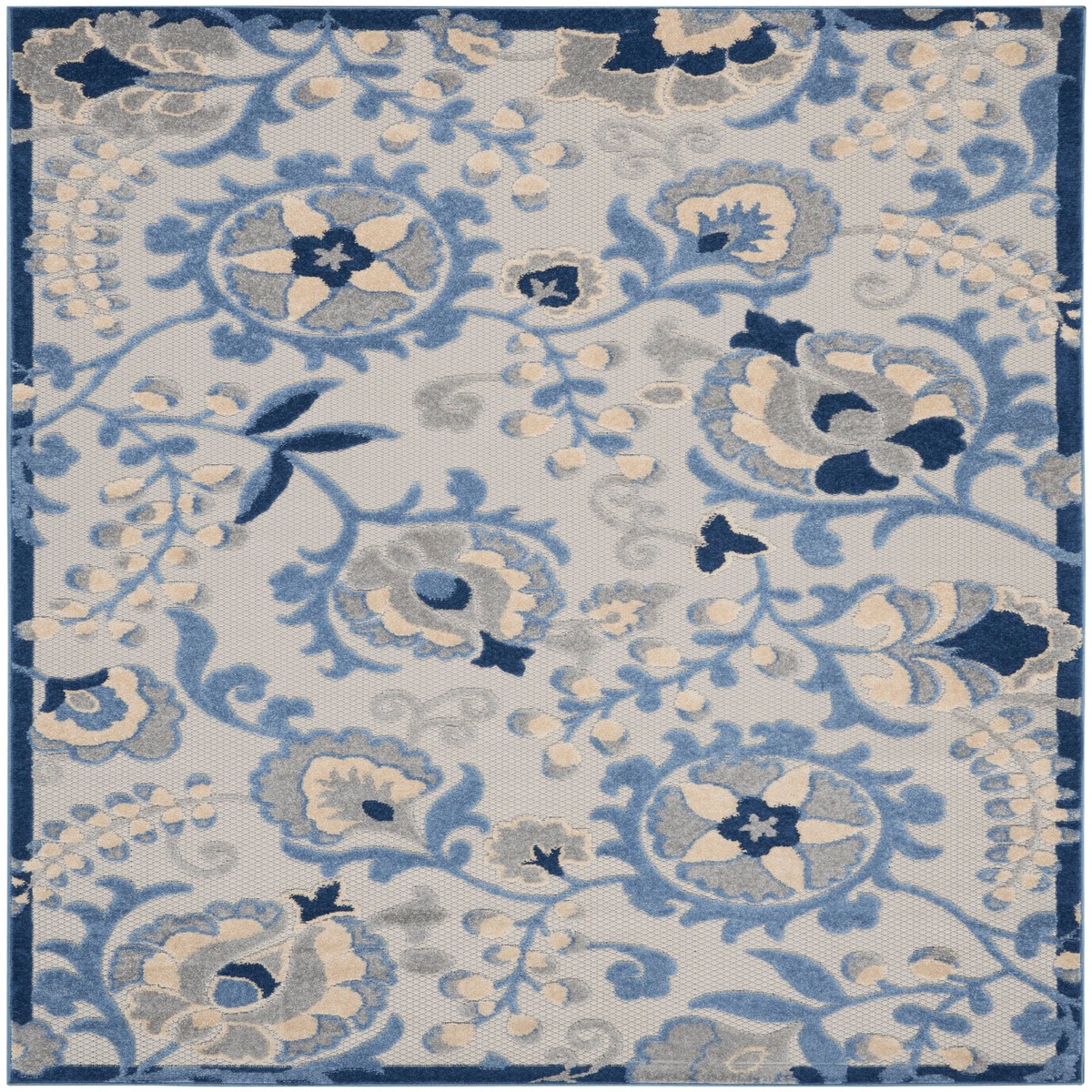 Aloha Blue Grey Farmhouse Polypropylene Area Rug – 6′ x 9′