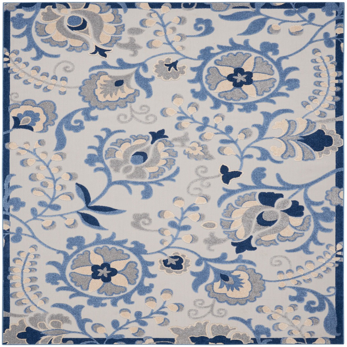 Aloha Blue Grey Farmhouse Polypropylene Area Rug – 7′ x 10′